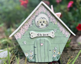 Personalized Dog Urn for Ashes, Hand-Painted Ceramic Pet Memorial Keepsake House