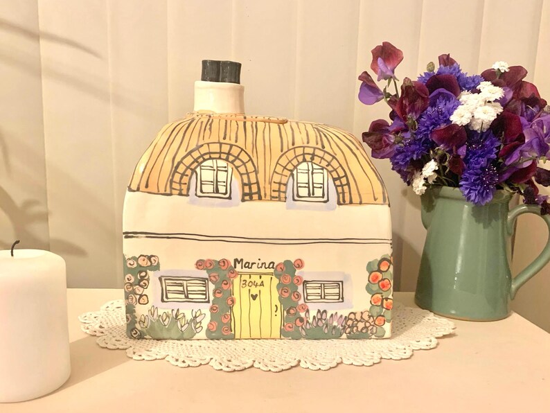 Handmade Cottage Urn, Ceramic House for Ashes, Personalized Inscription, Large Urn for Adult image 11