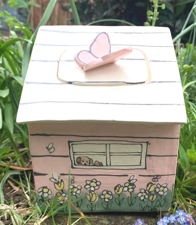 Personalized Dog Urn for Ashes, Hand-Painted Ceramic Pet Memorial Keepsake House image 18
