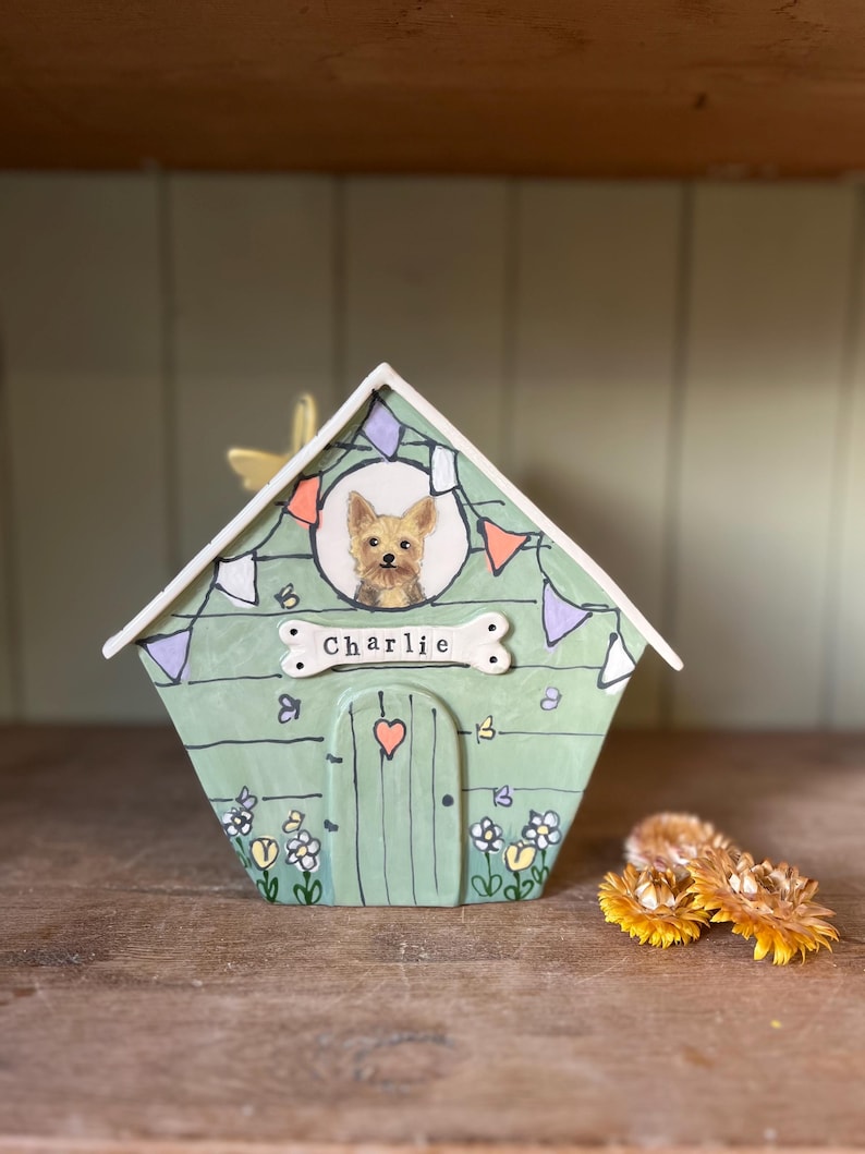 Personalized Dog Urn for Ashes, Hand-Painted Ceramic Pet Memorial Keepsake House image 11
