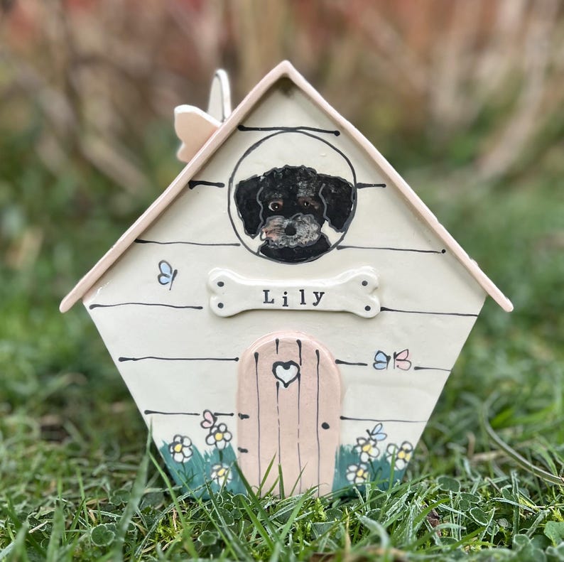 Personalized Dog Urn for Ashes, Hand-Painted Ceramic Pet Memorial Keepsake House image 5