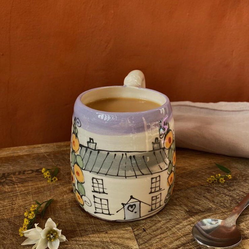 Pottery mug, handmade mug, large mug, tea cup, coffee cup, cottage, birthday, gift, present, wedding, house warming ,cottage core image 4