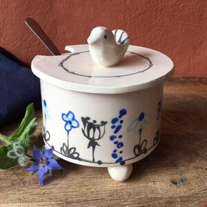 sugar pot, jam pot, lidded pot, lidded sugar bowl, handmade pottery, birthday, gift, housewarming, wedding, cottagecore, gift idea image 2