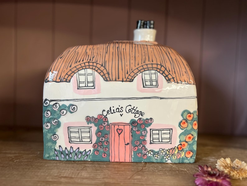 Handmade Cottage Urn, Ceramic House for Ashes, Personalized Inscription, Large Urn for Adult image 2