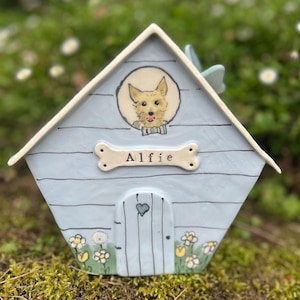 Personalized Dog Urn for Ashes, Hand-Painted Ceramic Pet Memorial Keepsake House image 4