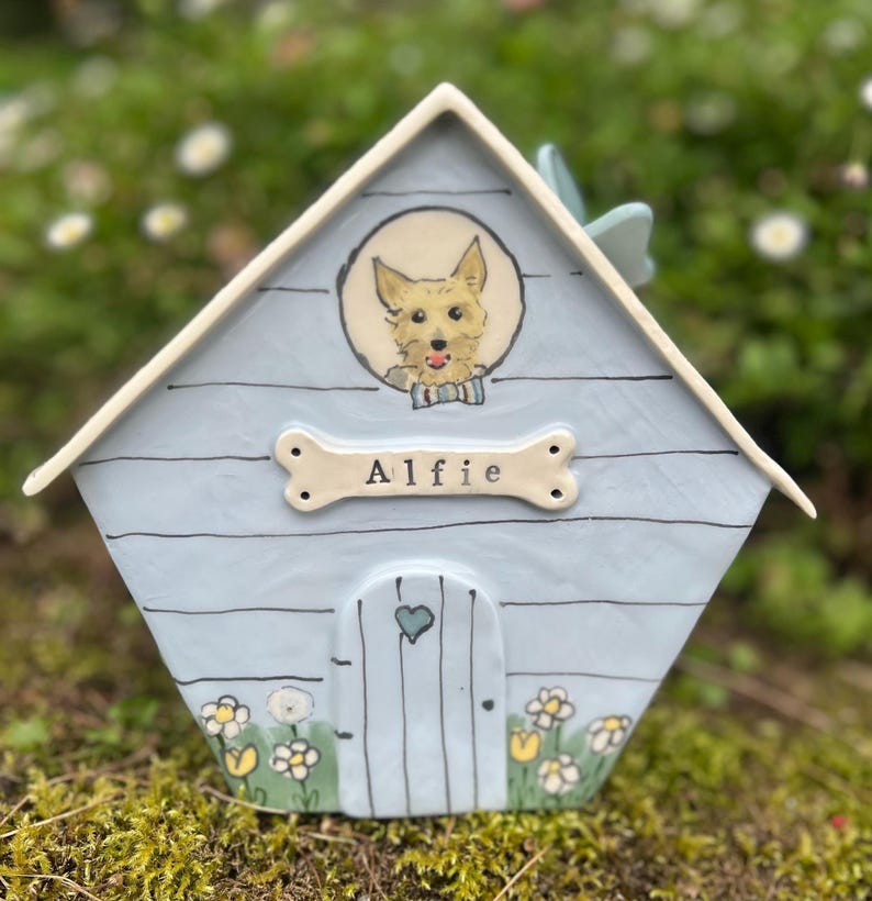 Personalized Dog Urn for Ashes, Hand-Painted Ceramic Pet Memorial Keepsake House image 4