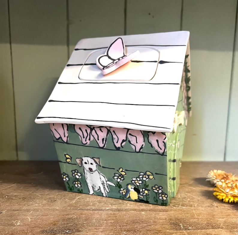 Personalized Dog Urn for Ashes, Hand-Painted Ceramic Pet Memorial Keepsake House image 13