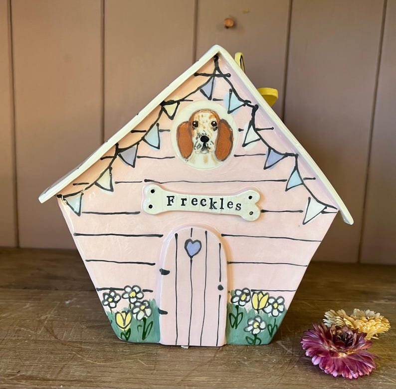 Personalized Dog Urn for Ashes, Hand-Painted Ceramic Pet Memorial Keepsake House image 19