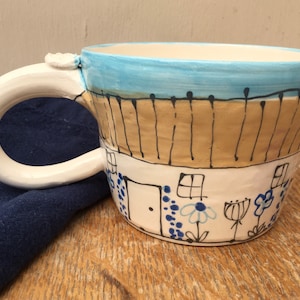 Handmade Pottery Mug: Cottagecore Flower Design Coffee Cup