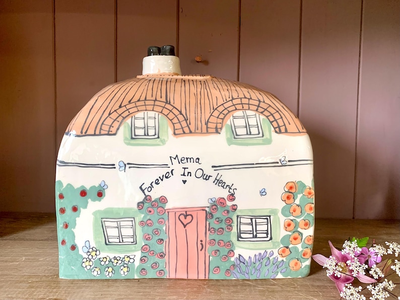 Handmade Cottage Urn, Ceramic House for Ashes, Personalized Inscription, Large Urn for Adult image 9