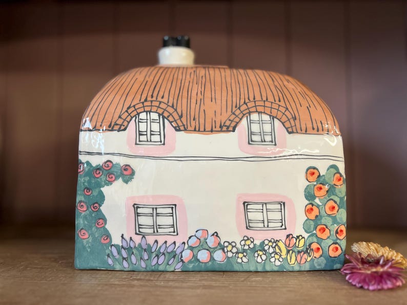 Handmade Cottage Urn, Ceramic House for Ashes, Personalized Inscription, Large Urn for Adult image 4