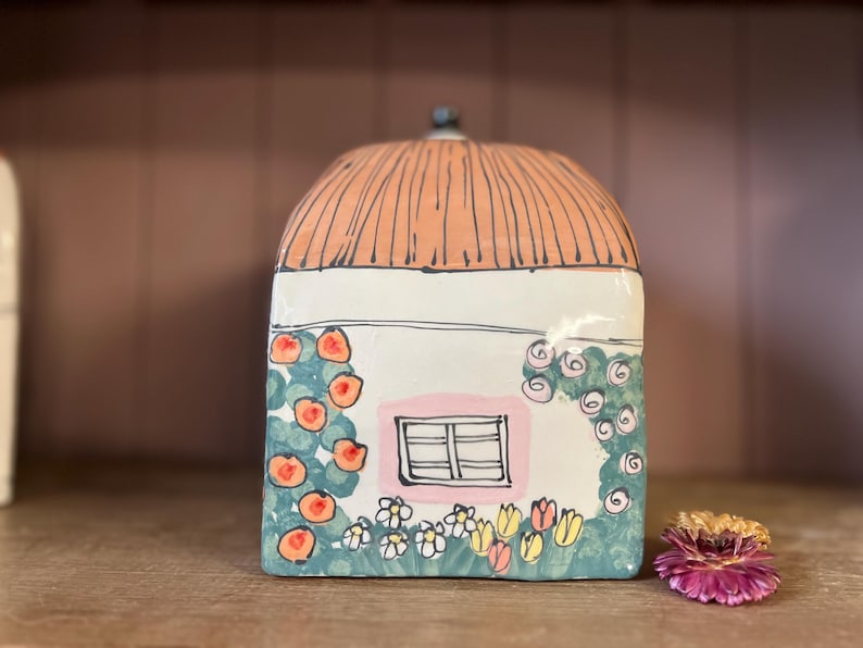 Handmade Cottage Urn, Ceramic House for Ashes, Personalized Inscription, Large Urn for Adult image 3