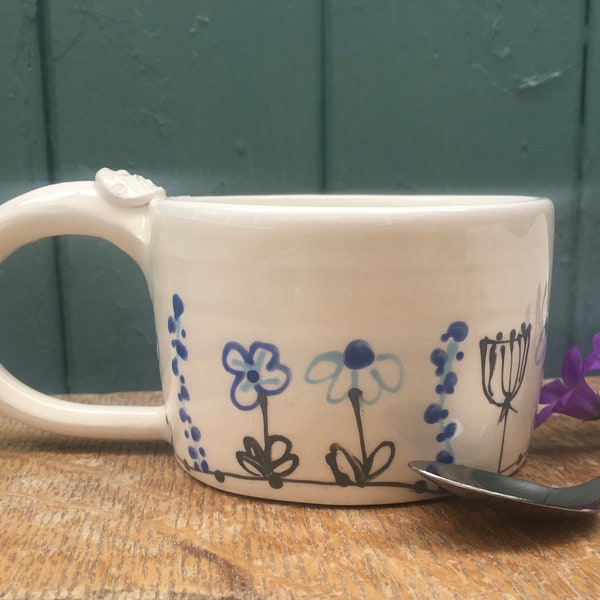 coffee cup, coffee mug, pottery mug, cottage style, birthday gift, present, wedding, handmade mug, cottage core, gift idea, housewarming