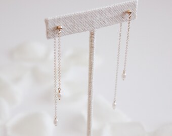 14k Gold Fill Drop Pearl Earrings