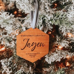 Personalized Baby&#39;s First Christmas Ornament// Wooden Ornament// Personalized Wooden Ornament// Baby Stats Ornament