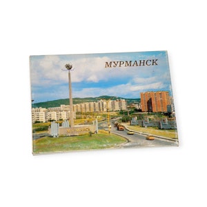 Murmansk - conjunto de cartões coloridos vintage na capa, conjunto de cartões postais de cidades soviéticas, cartões colecionáveis da URSS