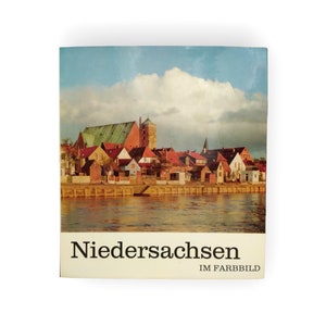 Niedersachsen im Farbbild - Libro vintage de 1970 en alemán en estuche de cartón, álbum de fotos retro de la guía de Alemania Occidental.