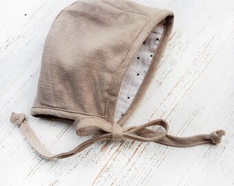linen baby bonnet