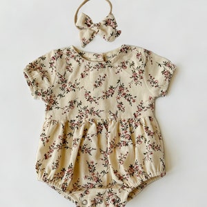 Anessa Baby Girls Cotton Bubble Romper - Toddler, Child Sizes - Floral Dressy Outfit - Matching Hair Bow & Socks - Classic Style