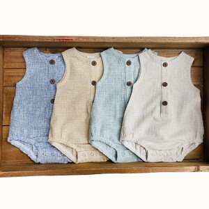 Baby Boy Girl ROMPER GINGHAM cotton neutral Jumper One piece buttoned Neutral Spring summer fall MARCO romper