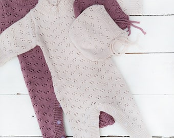 Baby Girl Knitted Sweater Romper with Hat Long Sleeve Warm Fall Winter Cotton kids Dressy Romper Grace Knit WITH HAT