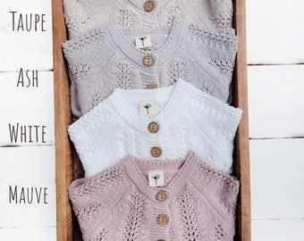 Baby Girl Sweater Cotton Knit Dressy top for romper dress 3 button front Fall and spring colors Light Cardigan OLESYA