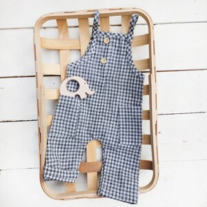 Baby Boy Girl Romper gingham cotton  GRAY Jumper One piece buttoned Neutral Spring summer fall ADDICUS romper