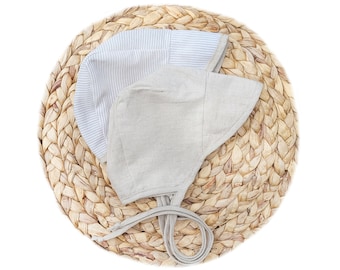Baby Boys Sun Beach Bonnet Cap Hat Reversible Linen cotton Spring Fall Summer hat with Visor Sun Cap Hat Beige Tan 2 variations