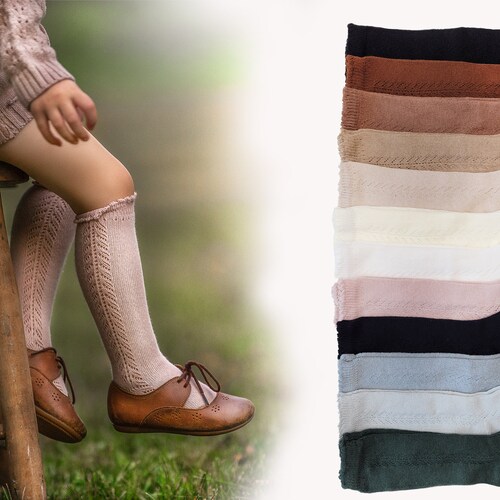 Baby Girl Knee High Cotton Lace Socks With Spandex Earth Tones Etsy