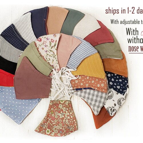 Reusable Reversible Linen Face Masks Face Covering kids Adults 2 layer breathable Linen and Cotton Fabric with pockets with nose wire option