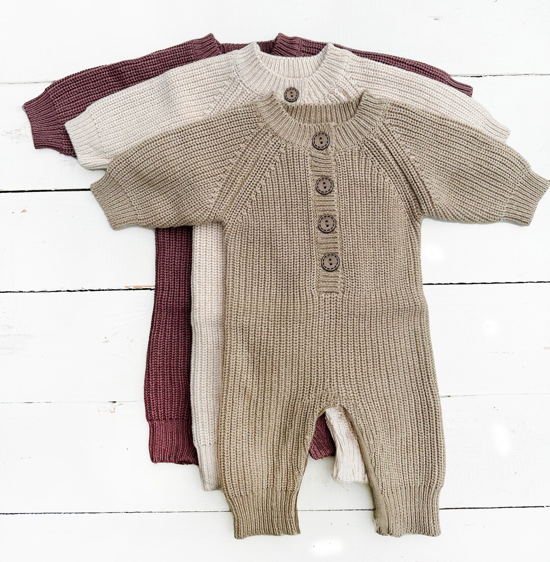 Baby Knit Sweater Romper Long Sleeve Warm Cotton Ribbed Kids Etsy Canada