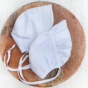 Baby Boys Girls Sun Beach Bonnet Hat White Light Weight Breathable Linen cotton Summer hat with Visor Sun Cap  or ruffle Hat