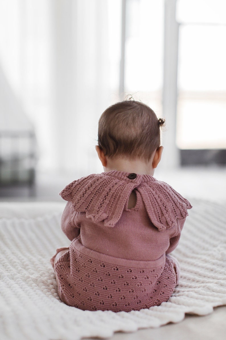 Baby Girl Knitted Sweater Romper Oat Dusty Pink Long Sleeve Etsy