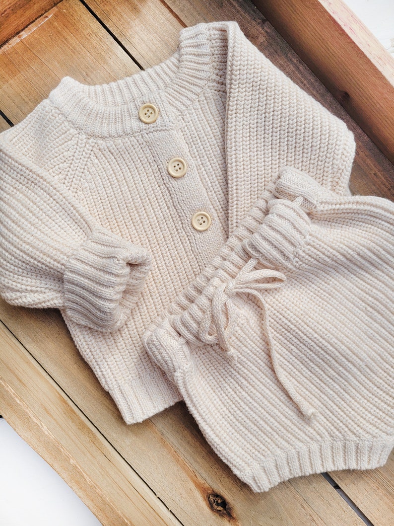 Baby Knit Sweater and Bloomer Buttoned Cotton Outfit Long Etsy