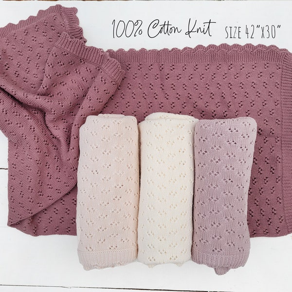 Baby Girl blanket Cotton knit cover for infant baby swaddle crib cover flat lay open design GRACE BLANKET