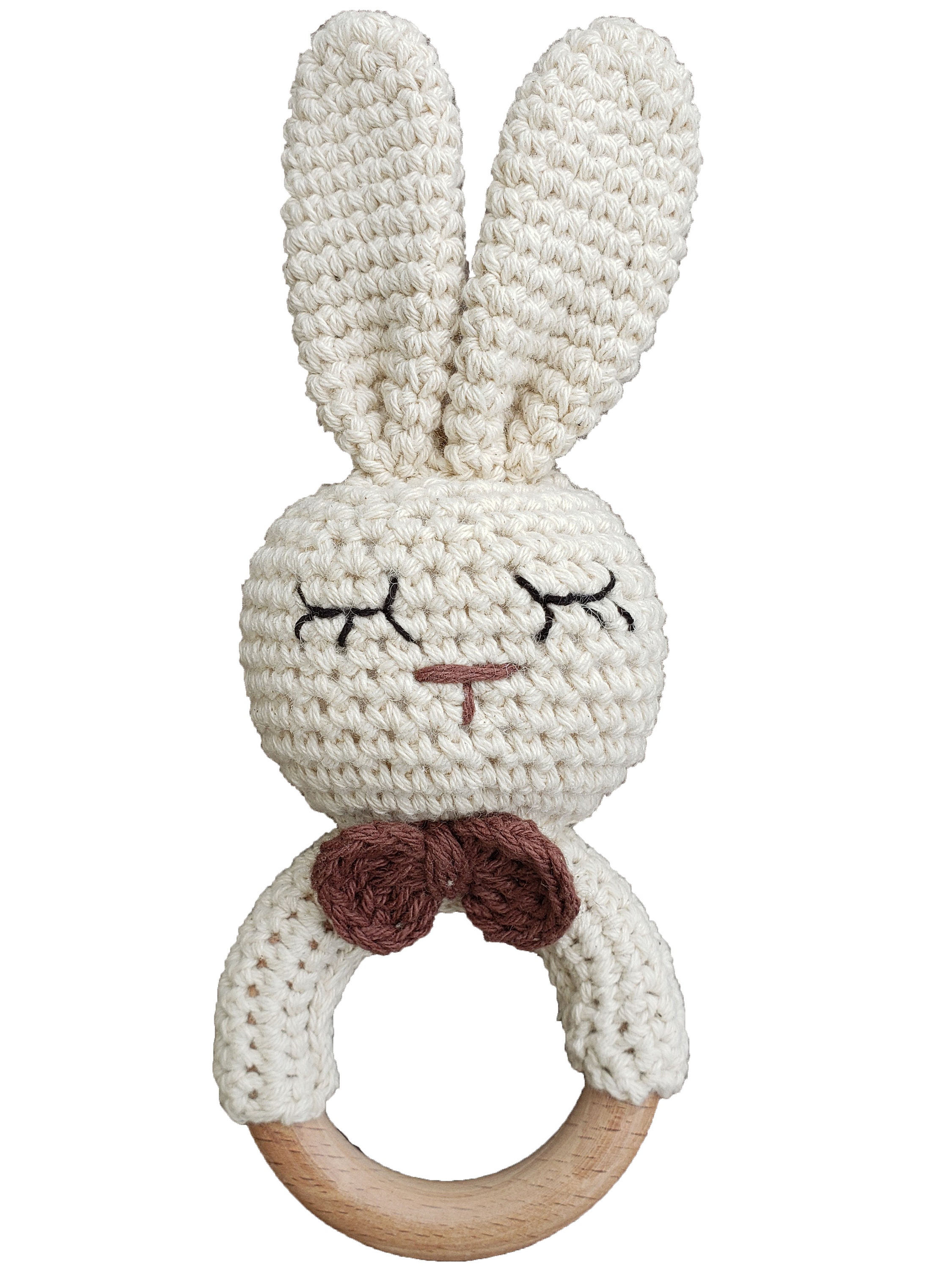 Natural Cotton Crochet Bunny Rattle, made from undyed beige cotton an…