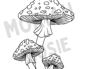 Mushroom Printable Coloring Page | Cute Nature Activity Sheet | Adults, Teens and Kids | Digital Download