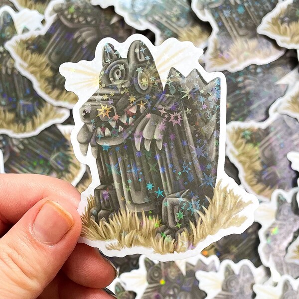 Ancient Statue Vinyl Sticker | Holographic Stars Waterproof | Original Fantasy Digital Drawing