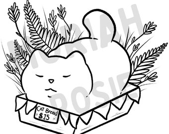 Bread Cat Printable Coloring Page | Cottagecore Cute Activity Sheet | Original Art Digital Download