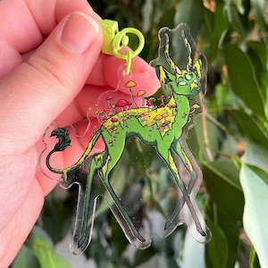 Mossy Mushroom Deer Acrylic Charm Fantasy Creature Design Original Digital Artwork Keychain Durable image 1