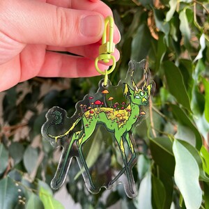 Mossy Mushroom Deer Acrylic Charm Fantasy Creature Design Original Digital Artwork Keychain Durable image 3