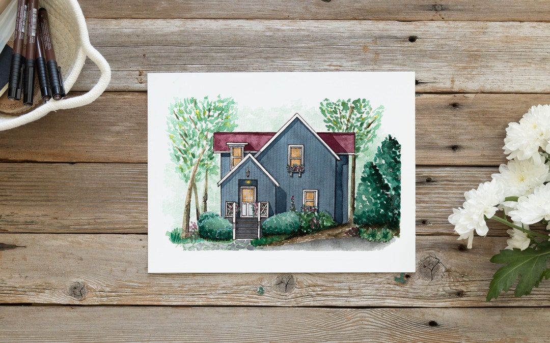Custom House Portrait of Your Home or Cottage, Housewarming Gift ...