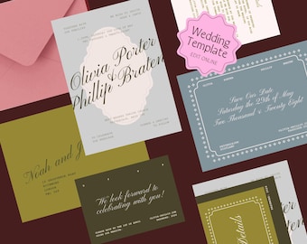 Modern Wedding Invitation & Save the Date Canva Template: Digital Download