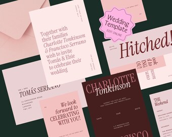 Modern Wedding Invitation & Save the Date Canva Template: Digital Download