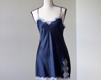 Midnight Serenade - 90&#39;s Navy Blue Mini Slip Dress