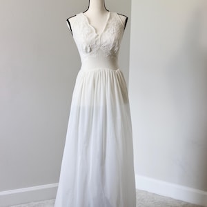 Vintage 60s White Sheer Slip Maxi Dress – Lace Top Detail, Elegant Nightwear, Romantic Retro Lingerie
