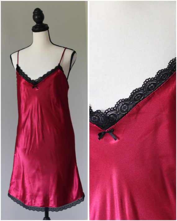 Scarlet Seduction - 90s Vintage Satin Slip Dress