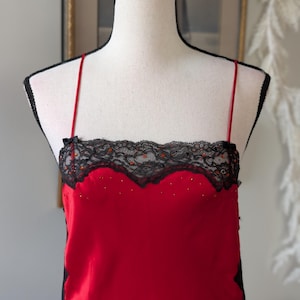 Victoria’s Secret Red Satin Slip • Black Lace & Rhinestone Chemise • 2011 Vintage Y2K Lingerie • Size XS