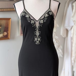 Vintage 90s Black Beaded Maxi Dress – Elegant Sleeveless Gown, Beaded Embroidery, Gothic Glam | Size S