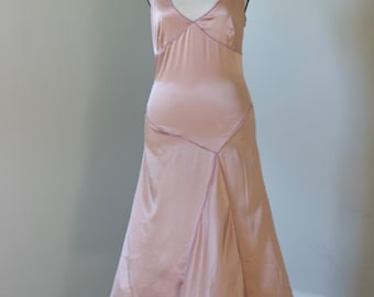 Vintage 2000s Pink Satin Asymmetrical Dress with Dainty Light Purple Beaded Lining